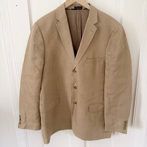 J. Crew Irish Linen Classic Fit 3-Button Sports Coat Blazer Tan Khaki Beige 44R